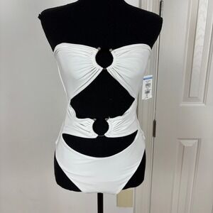 Naked Wardrobe White Strapless Cutout One Piece Bodysuit Size Large NW-B5045-W